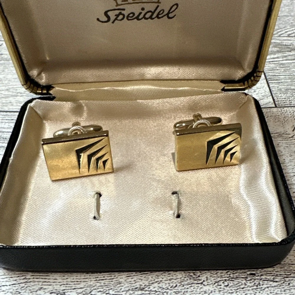 SPEIDEL Rectangular‎ Goldtone w/ Black Accent Cuff Links Vintage